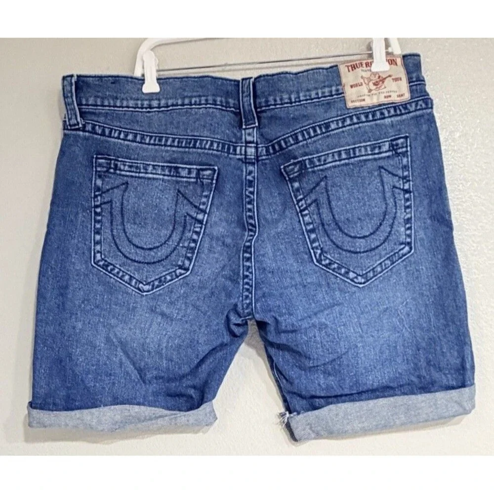 True Religion Ricky SN Men’s Blue Denim Shorts Size 38 Cuffed Relaxed Straight